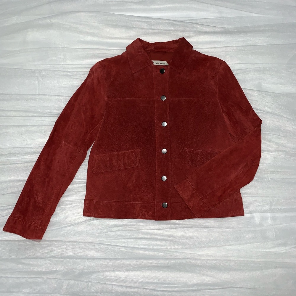 Zara Basic Red Leather Short Jacket